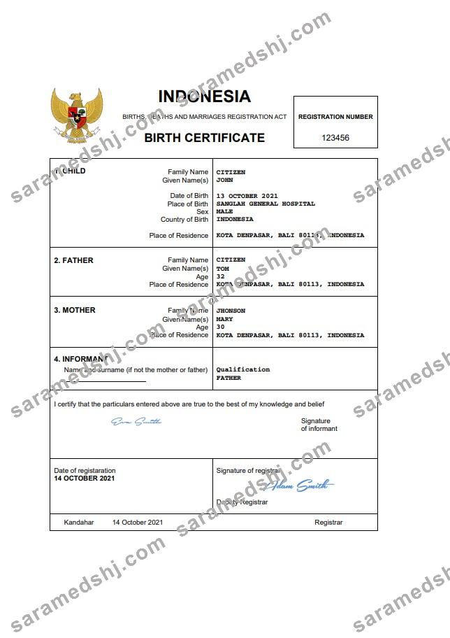 Indonesia birth certificate Word and PDF template